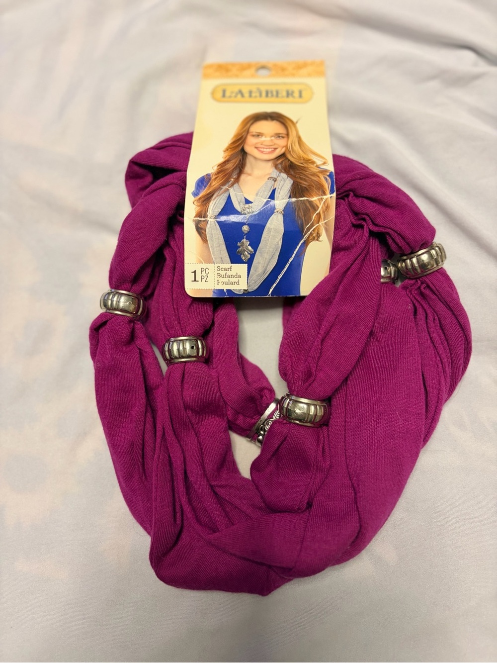 Laiberi Magenta Loop Scarf with Silver Bead Accents